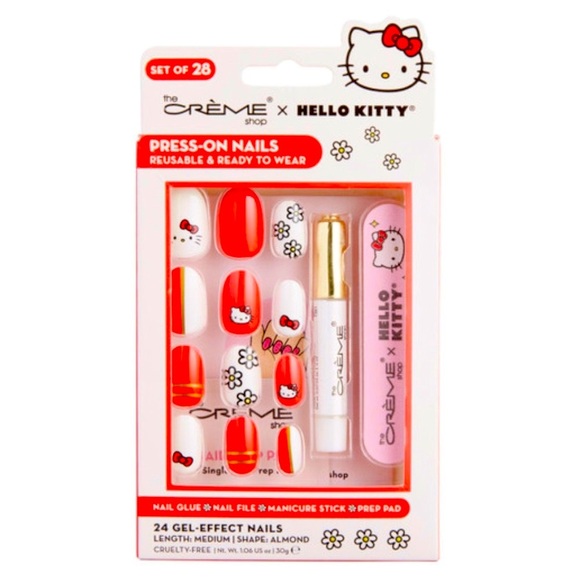 CREME SHOP HELLO KITTY PRESS ON NAILS KIT GLUE FILE MEDIUM ALMOND GEL - Picture 1 of 8